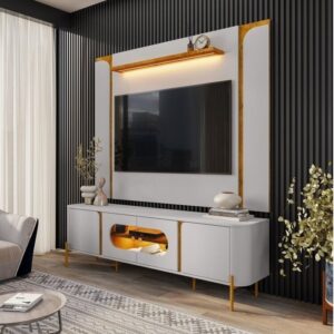 Painel até 75" Maresias + Rack Juquehy Off White/Naturale - BECHARA