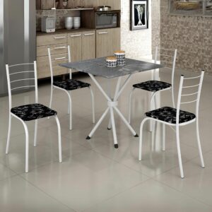 Mesa 4 Cadeiras Rio 70×70 Branco/Preto Lírio – TEIXEIRA