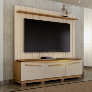 Home Theater até 75" Montreal Off White/Cinamono - VALDEMÓVEIS