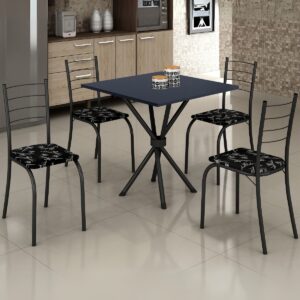 Mesa 4 Cadeiras Rio 75×75 Preto/Grafite/Preto Lírio – TEIXEIRA