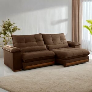 Sofá Retrátil e Reclinável Qatar 2,50m Veludo Marrom B017 - TREVO ESTOFADOS