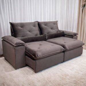 Sofá Retrátil e Reclinável Brasão 2,00 m Veludo Marrom - MD ESTOFADOS