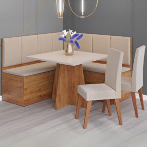 Conjunto Canto Alemão + Mesa Mon/Soberano Mel/Blonde + 2 Cadeiras Milão Mel/Linho Bronze - VIERO MÓVEIS