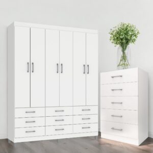 Guarda-Roupa 6 Portas Paraty 3690 + Cômoda 5 Gavetas Aruba Branco - FELLICCI