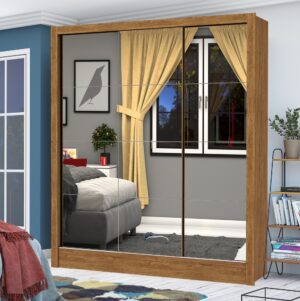 Guarda-Roupa Dubai/Santiago Premium(3 Portas espelhadas) 1,79 m Cinamono/Branco - CARIOCA MÓVEIS