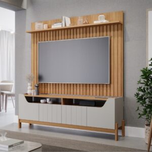 Painel até 70" Trend Nature + Bancada Moema Off White/Nature - PERMÓBILI