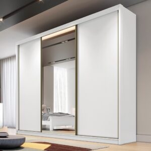 Guarda-Roupa Diamond Plus (1 porta espelhada) 2,414 m Branco - NOVO HORIZONTE
