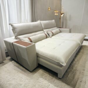 Sofá Retrátil e Reclinável Ravello 2,30 m Linho Marfim 12 - INNOVE ESTOFADOS