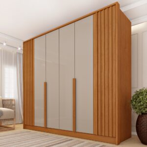 Guarda-Roupa 6 Portas Guarani Ripado 2,44m Cinamono/Off White - TCIL