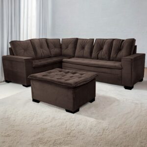 Sofá de Canto Alemanha com Puff Marrom A17 – UNIÃO ESTOFADOS