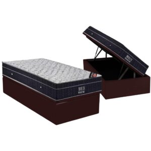 Colchão Solteiro Airtech Progressive D26 + Base Box Baú Avalon Marrom – ORTOBOM + AVALON COLCHÕES
