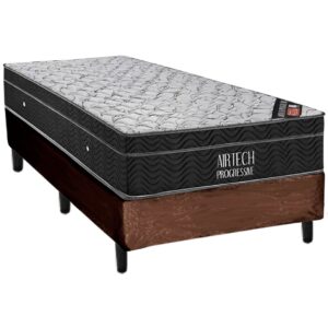 Colchão Solteiro Airtech Progressive + Base Box Simples Avalon Corino Marrom – ORTOBOM + AVALON COLCHÕES