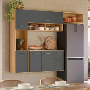 Cozinha Suspensa Becca 1,809 m Freijó/Chumbo - NICIOLI