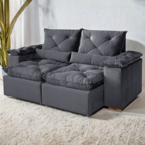 Sofá Retrátil e Reclinável Grécia K670 (Fechado) 1,96 m Cinza – KASA COMIGO ESTOFADOS