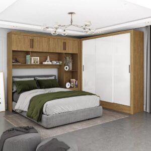 Modulado 4 Portas + Guarda-Roupa 3 Portas Dubai/Santiago Cinamono/Branco – CARIOCA MÓVEIS