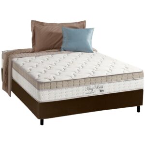 Colchão Casal King Best D28 + Base Box Simples Corino Marrom – ANJOS COLCHÕES + BIOSTAR