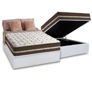 Colchão Casal Classic Superlastic Marrom + Base Baú Avalon Branco – ANJOS + AVALON