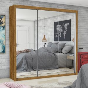Guarda-Roupa Veneza/Clara/Berlim Premium(3 Portas espelhadas) 1,855 m Cinamono/Branco – CARIOCA MÓVEIS