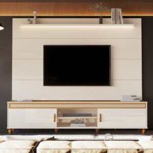 Painel até 75" Bliss + Rack Comodoro 2.18 Off White/Cedro - EDN MÓVEIS