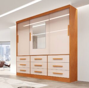 Guarda-Roupa 3 Portas(Sem Pés)Athenas 1,80 m Nature/Off White - BIANCHI